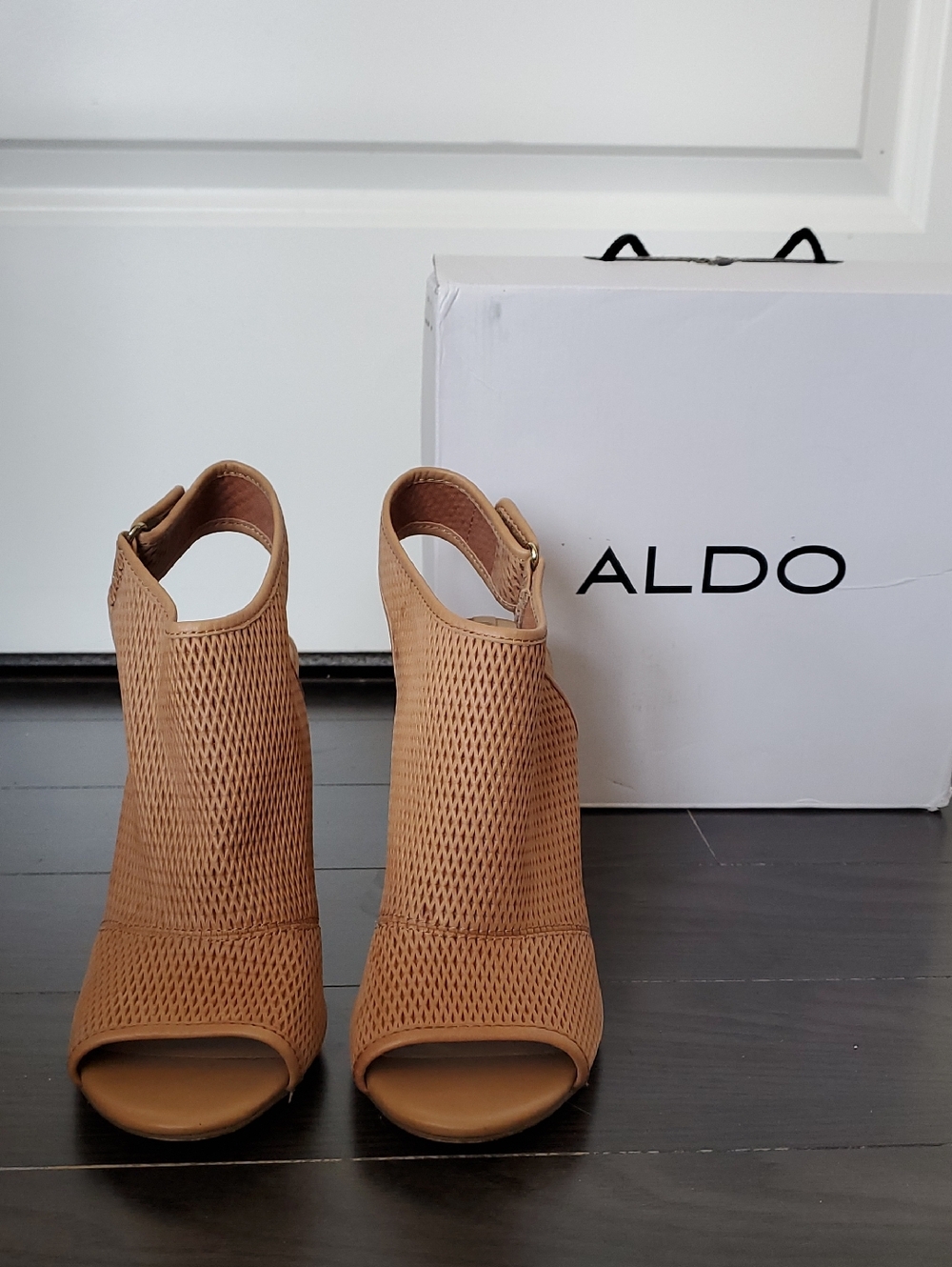 ALDO Aligowen Tan Mesh Peep-Toe Ankle Booties